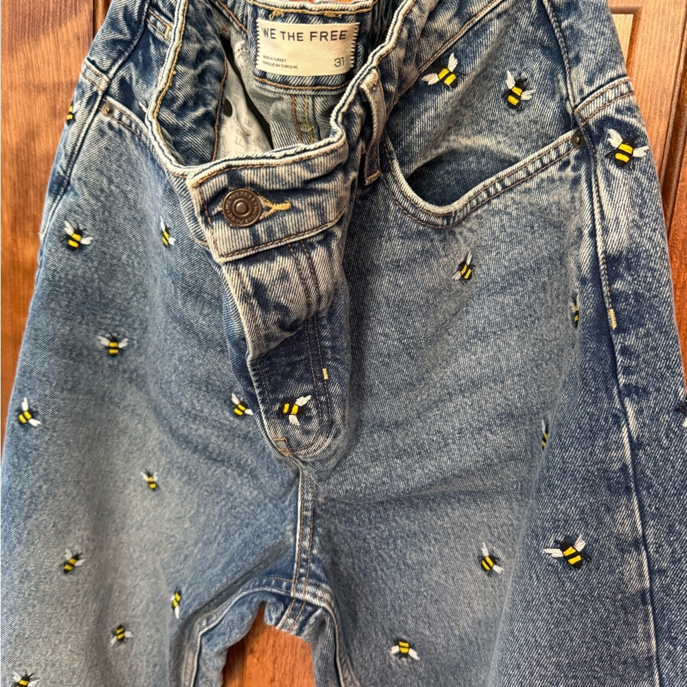 We The Free Embroidered Bee Boyfriend Jeans - Blue - Picture 3 of 4